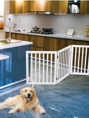 Wooden Freestanding Pet Gate3 Panel 23.6" Height White Indoor